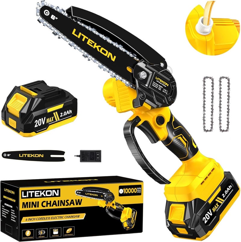 LITEKON Cordless Mini Chainsaw Kit with 2000mAh Battery & Quick Charger & 2 Chains - 2025 Upgraded Best 6Inch Electric Chain Saw with Auto-Oil System, Brushles High Power Motor - Perfect for Gifts - Image 1